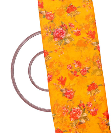 Mango Yellow Colour Floral Print Chiffon Fabric